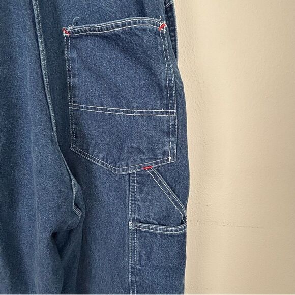 Vintage Round House Blue Denim Overalls Size 38  Unisex Normcore Farm Workwear - Picture 11 of 14